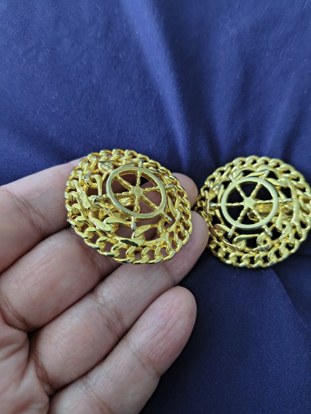 Vintage Nautical Signed MJ ENT Gold Tone Clip On Earrings. Estate Find